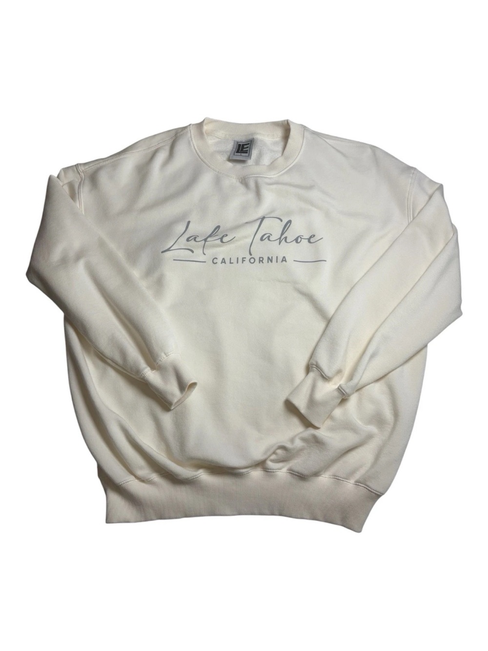 Lake Tahoe California Sweatshirt Cream Crew Neck Womens Size Large Soft Cozy